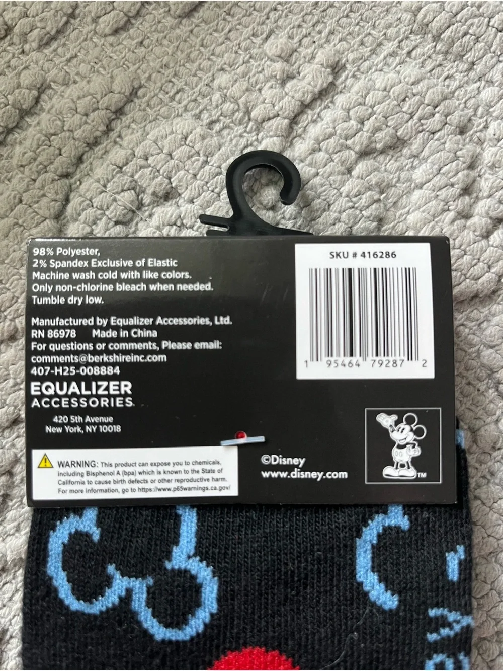 Disney Black Crew Socks with Red and Light Blue Mickey Silhouettes